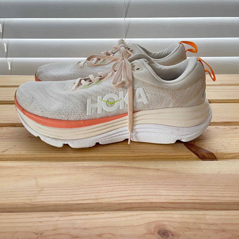 Hoka Bondi 8 Womens Running Shoes Cream Orange Athletic Sneakers Size 10B